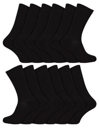 12 Paar Multipack Herren 100% ägyptische Baumwolle Socken | Socken Snob | Luxus gerippt nahtlose Mitte Kalb schwarze Socken - schwarz