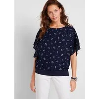 bonprix Shirtbluse lockere Passform, maritimer Allover-Print, angesetztes Taillenbündchen