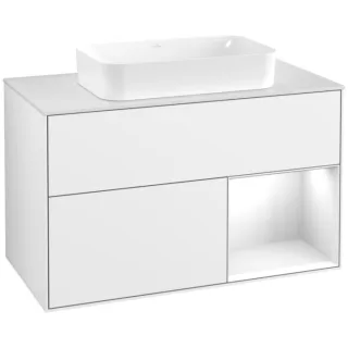 Villeroy und Boch Finion Waschtischunterschrank G661GFGF 100x60,3x50,1cm, Regal rechts Glossy white lacquer, Glossy white lacquer