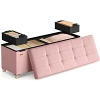 SONGMICS Sitzbank mit Stauraum, faltbar, 38 x 110 x 40 cm, Flur Wohnzimmer Schlafzimmer, mit Deckel, Fußhocker 112 L, Samt, bis 300 kg belastbar, pastellrosa