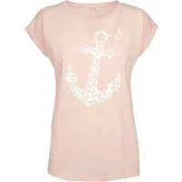 Baddery Print-Shirt Damen T-Shirt: "Anker" (Loose Fit) - Segeln Meer See Kapitänin Boot, hochwertiger Siebdruck, aus Baumwolle