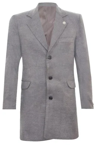 Langer Slim-Fit-Mantel aus grauer Wolle für Herren