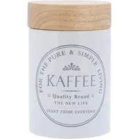 KHG Vorratsdose für Kaffee aus Steinzeug mit Akazienholz‑Deckel – im Landhausstil, Steingut, Aufbewahrungsdose für Kaffee schützt Aroma da luftdicht verschließbar