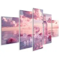 islandburner Leinwandbild Rosen und Getränk im Sonnenuntergang am Meer