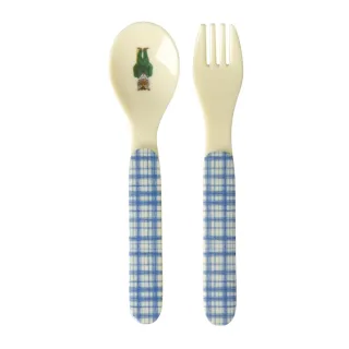 Rice Melamin Löffel und Gabel Set Nathalie Lété Print / Blau