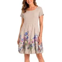 dy_mode Midikleid Damen Sommerkleid mit Blumenmuster Ballonkleid kurzarm Kurzarmkleid Leicht tailliert, 95 cm lang, Blumen-Print