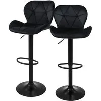 ML-DESIGN Barhocker Gepolsterter Barstuhl mit Rückenlehne und Fußstütze, 360° drehbar (2 St), 2er Set Bistrohocker aus Samt, Schwarz, Drehstuhl Hocker Tresenhocker