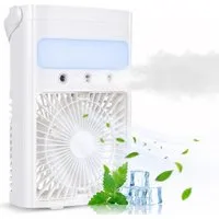 MOPUEA Ventilatorkombigerät Klimaanlage Mobil, Tragbarer Kühlventilator, 700 ml Luftkühler, mit 7-farbigem LED-Licht, 2/4 Stunden-Timer, 3 Windgeschwindigkeiten