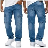 iKENNAS Cargojeans Herren Cargo Jeans Cargohose (2007 Cargo-Jeans) Blau W34 / L32
