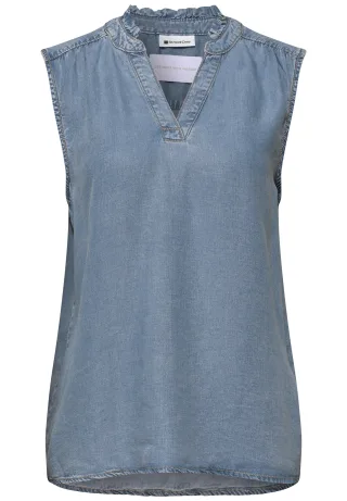 Street One - Blusentop im Denim-Look mit Rüschen Light Blue Washed - Gr. - 38