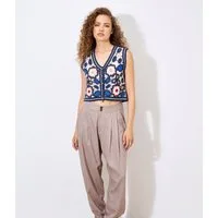 Apricot Stricktop Geblümte Häkelweste im Boho-Look