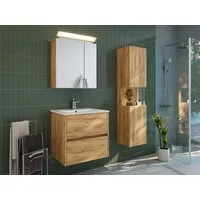 Magnolia Home Badmöbel-Set Badmöbelset Taifun 60cm 3tlg mit Spiegelschrank & Seitenschrank eiche