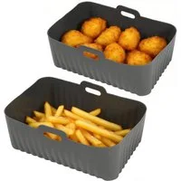 BlingBin Backform Silikonform für Ninja AF300/AF400 Heißluftfritteusen, Airfryer Zubehör, (2er Set 2-tlg), Wiederverwendbarer Heißluftfritteuse Einsatz mit Griffen, Grau