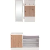 HTI-Living Garderoben-Set Garderobe Dana mit Schuhbank Weiß, (Set, 2-St., 1 Garderobenpaneel mit Spiegel, 1 Schuhbank), Garderobenpaneel Spiegel Schuhregal mit Sitzkissen
