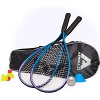 Apollo Speed-Badmintonschläger Badminton Schläger Set Kinder Speed Pro, (Set, inkl. Tragetasche, Federbällen, Schaumball und Hütchen), inkl. Tragetasche, Federbällen, Schaumball und Hütchen