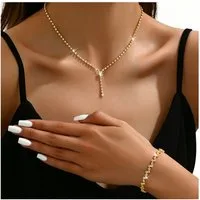 Zaewry Schmuckset Strass-Brautschmuck-Set (2-tlg), elegante Kristall-Tropfenanhänger-Halskette und Armband