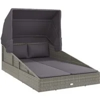 vidaXL Gartenliege Sonnenliege mit Faltdach Grau 200x114x128 cm Poly Rattan