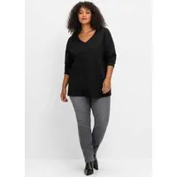 Sheego T-Shirt Langarmshirt Langarm mit V-Ausschnitt und leichter A-Linie