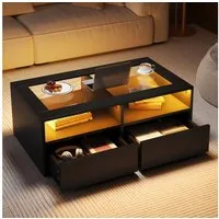 STILVORA Couchtisch mit Schubladen,Beistelltisch sofatisch mit LED-Licht aus Glas