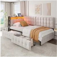KLAM HOME Schlafsofa 90 X 200cm Gepolstertes Schlafsofa mit USB- und Typ-C-Anschluss, multifunktionales Kinder-Bootsbett, Schlafsofa Einzelbett Beige