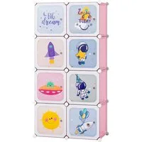 COSTWAY Kinderkleiderschrank Kunststoff mit 8 Würfeln, erweiterbar mit Kleiderstange