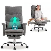 UEV Bürostuhl Ergonomisch mit Fußstütze Verstellbarer Kopfstütze (mit klappbare Armlehnen, verstellbarer Kopfstütze bis 226kg), Verstellbare Kopfstütze bis 90°, Verstellbare Rückenlehne bis 150°