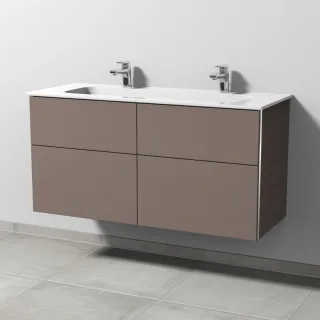 Sanipa 3way Keramik-Set Design Keramik-Doppelwaschtisch und Unterbau mit 4 Auszügen, Taupe-Matt BP4831T