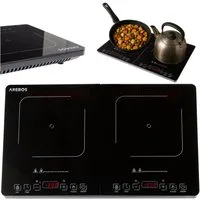 Arebos Doppel-Induktionskochplatte 3500W, 2 Kochzonen mit Touch-Display & Timer Überhitzungsschutz, Alle induktionsgeeigneten Kochutensilien
