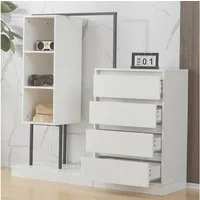 OKWISH Garderoben-Set Kleiderschrank,Sideboard, (Rosa Kleiderschrank-Set mit Schubladen & Kleiderstange – Flexibler Stauraum, stabiler Metallrahmen., 1-St., B140/W40/H135)