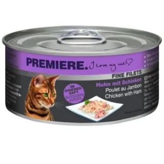 PREMIERE Fine Filets Nassfutter Katze Adult Huhn mit Schinken 24x80 g