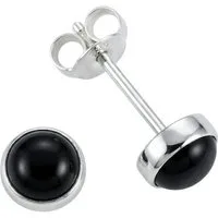 mantraroma Paar Ohrstecker SAMA rund klein aus 925 Silber mit Onyx (Paar, Paar Ohrringe mit Schmuckbeutel), 925 Sterling Silber Ohrringe für Damen