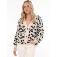 Zwillingsherz Strickjacke "Big Leo" One Size, Animal-Muster, Langarm, Knöpfe, tiefer V-Ausschnitt