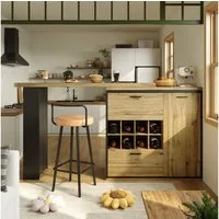 Flieks Bartisch 360° drehbar Esstisch & Mehrzweckschrank mit Weinregal (Set, 2-St., mit verstellbarer Einlegeböden), schwenkbar Tisch mit Ablagen Küchenschrank mit Schubladen Holzoptik