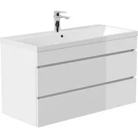 Lomadox Waschtisch FROME-02, 100 cm, hängend, weiß Hochglanz, mit 2 Schubladen
