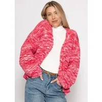 SASSYCLASSY Cardigan Zweifarbiger Cardigan für Damen Offene Strickjacke mit weiten Ärmeln in meliertem Look Pink Gelb