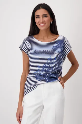 monari - Gestreiftes T-Shirt mit Print navy blue ringel - Gr. - 40