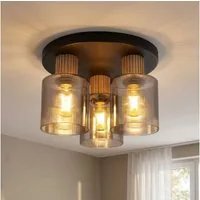 GLOBO LIGHTING Deckenleuchte, Leuchtmittel nicht inklusive, Deckenlampe Esszimmerleuchte Deckenleuchte Rauchglas Holz schwarz matt