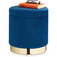 relaxdays Sitzhocker Samthocker mit Stauraum blau