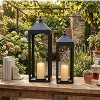 Home-trends24.de Kerzenlaterne Metall Kerzenhalter schwarz Kerzen Laterne Kerzenständer 2er-Set (2 St)