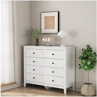 OTTO home Schubkastenkommode Borkum Sideboard Anrichte mit 6 Schubladen Landhaus weiß (schwarze Griffe aus Metall), Kommode Schrank Wäscheschrank mit 8 Schubladen