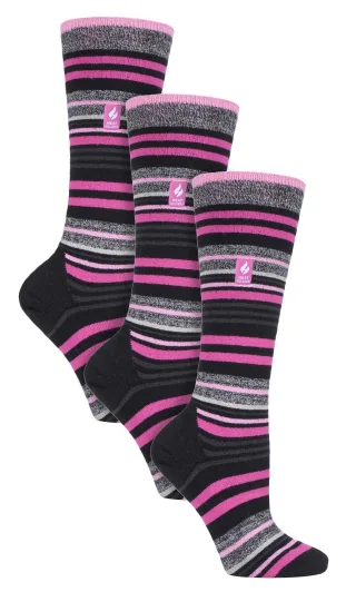 3 Paar Multipack Ultra Lite Damen Skisocken | Wärmehalter | Damen Funky Patterned Striped Knee High Socks - Black Stripe