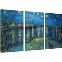 Pixxprint Leinwandbild Vincent Van Gogh - Sternennacht über die Rhône, Vincent Van Gogh - Sternennacht über die Rhône 3Teiler (120x80) (1 St), Leinwandbild fertig bespannt, inkl. Zackenaufhänger