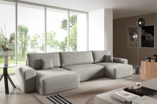 Wohnlandschaft mit Schlaffunktion ARONA in Stoff Centaur Graubeige