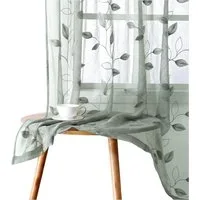 Agger Vorhang Leinen Voile Vorhänge, halbtransparente Blumenvorhänge, Blätter-Stickerei Vorhänge, geeignet für Schlafzimmer und Wohnzimmer