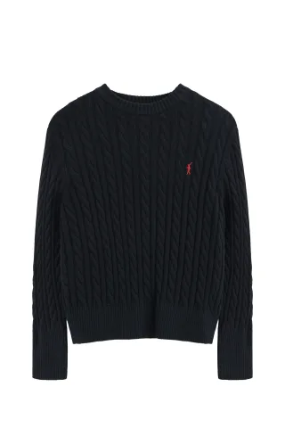 Pullover marineblau mit Rundhalskragen aus Wollgemisch mit gesticktem Rigby Go-Logo