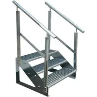 Kaminbau Mierzwa Außentreppe Premium Treppe Verzinkt mit oder ohne Geländer, für Geschosshöhen bis 57.00 cm, Stufen Gitterroststufen nach DIN 24531, (Höhe 57 cm, Stufenbreite und Geländerart wählbar), Gartentreppe Stahltreppe Wetterfest Rostfrei Feue