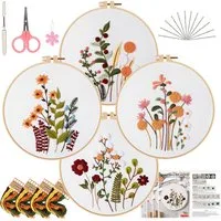 FOUORTUNATE-BEE Kreativset 4-teiliges Handstick-Set für Anfänger mit Blumen-Design, Blumen-Stickset mit Nadel & Faden, 4-teiliges DIY Set