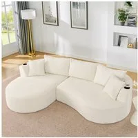 STILVORA Loungesofa mit Getränkehalter 3-Sitzer Kompressionssofa mit Kissen Cord Beige, Relaxsofa mit Bogenförmiges Design, für Wohnzimmer, Hotels, Apartments und Büros