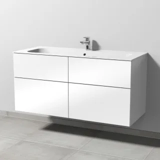 Sanipa 3way Keramik-Set Finion Keramik-Waschtisch und Unterbau mit 4 Auszügen, Weiß-Glanz SF40278