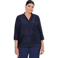 Ulla Popken Kurzjacke Blouson leicht transparent V-Ausschnitt 3/4-Arm